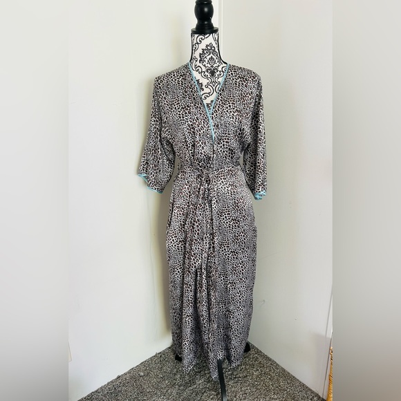 Women’s Animal Print Contrast Trim Satin Maxi Slip Dress and Robe Set Size S/M - Picture 9 of 16